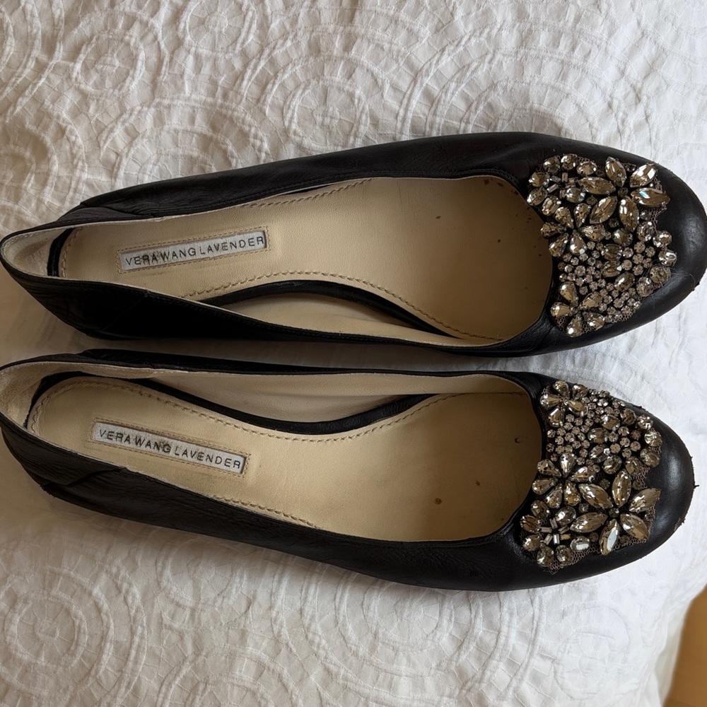 Vera Wang Lavender Label Black Embellished Flats